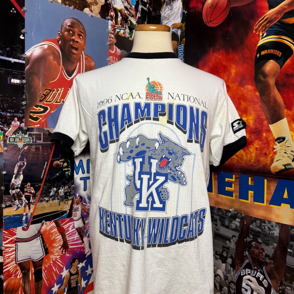 Vintage Kentucky Wildcats 1996 National Champions Starter Ringer Shirt Sz Medium - Picture 1 of 6